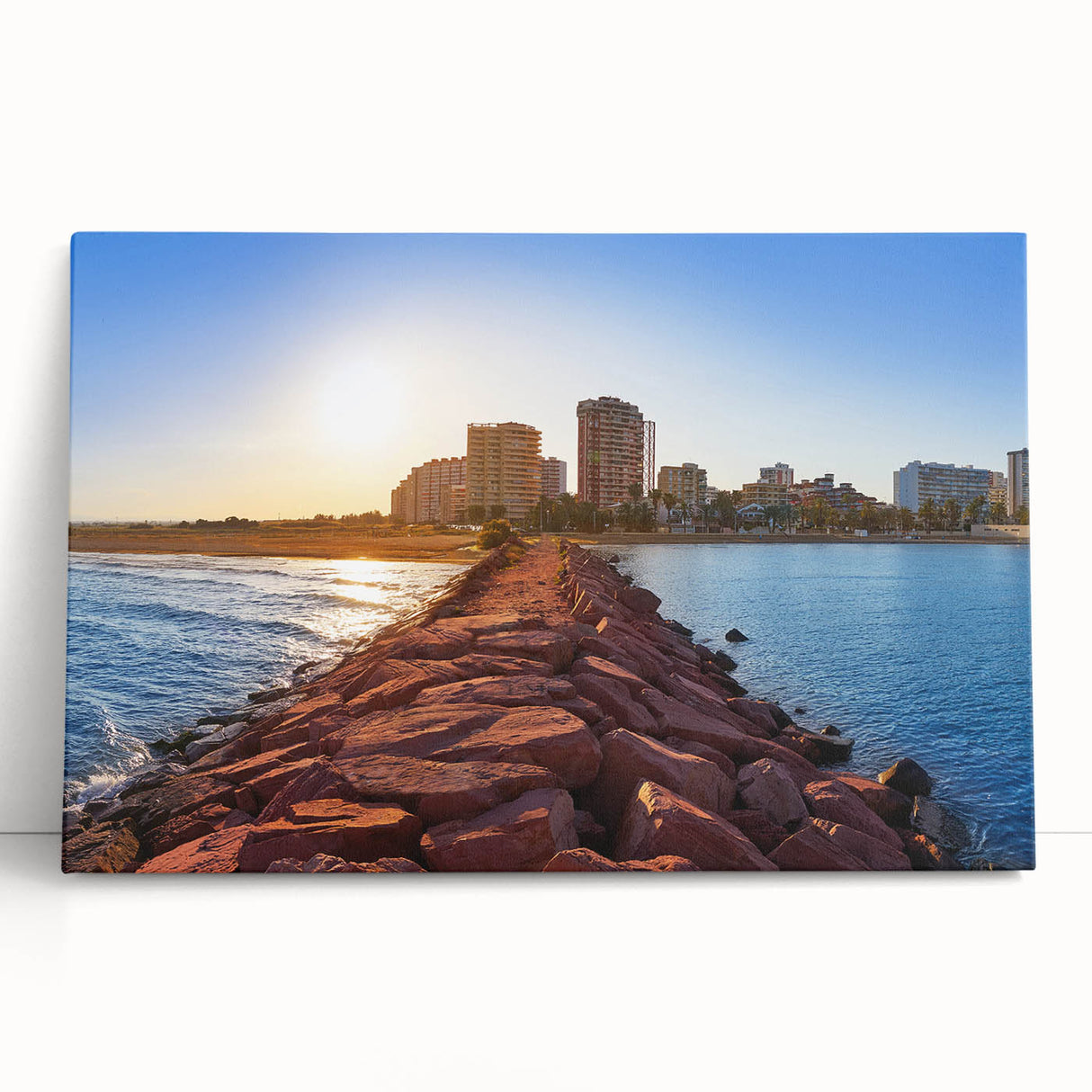 Black and white stretched canvas of Valencia scenery, ideal for kitchen wall art or bedroom ambiance.