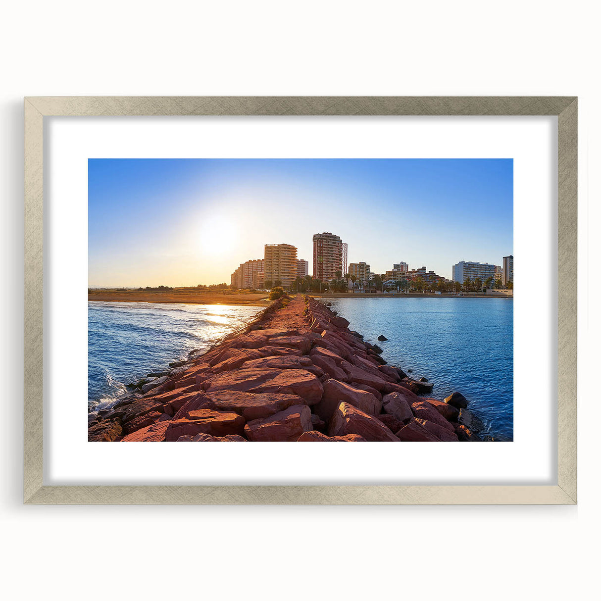 Textured abstract art print depicting a European scenery, in muted earth tones on a framed canvas.