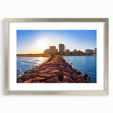 Textured abstract art print depicting a European scenery, in muted earth tones on a framed canvas.