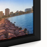 Extra large black wall art depicting a textured street scene in Valencia with vibrant colors on a framed canvas.