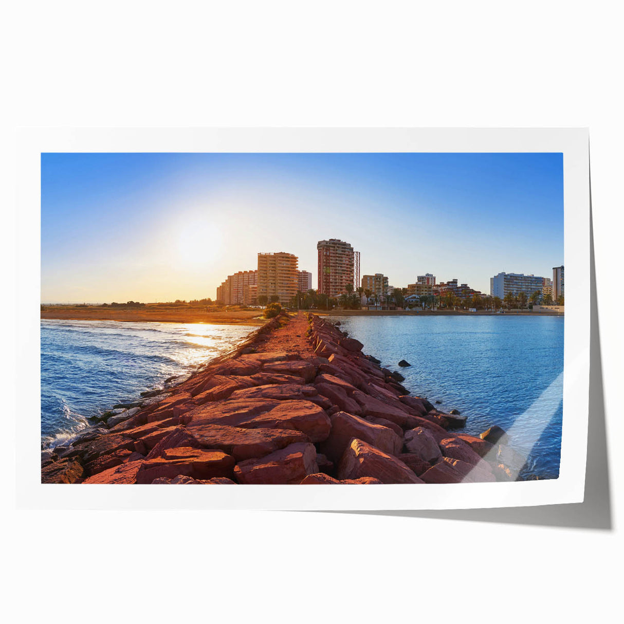 Extra large rolled print of Valencia scenery with vibrant floral elements, ideal for art wall dining room.