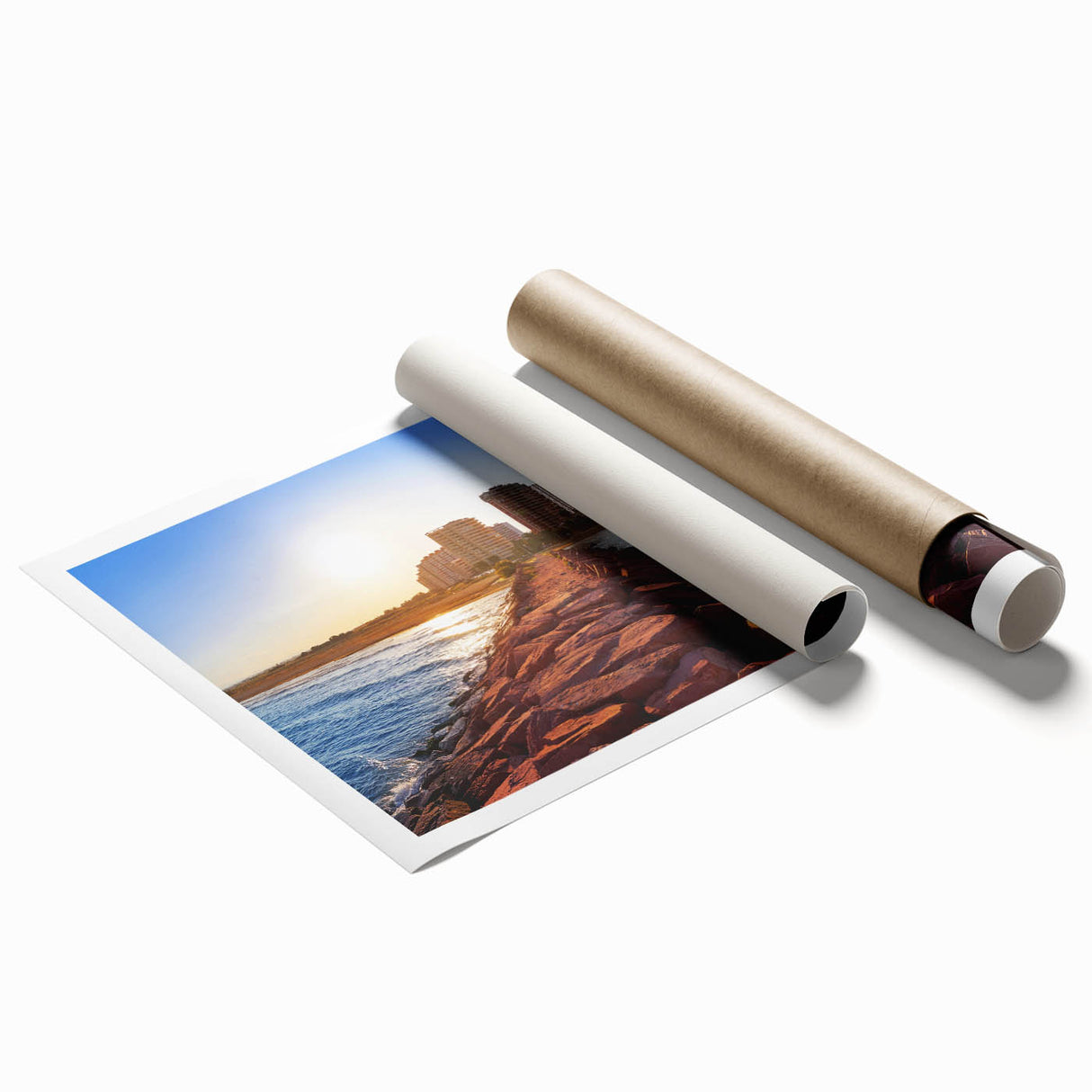 Extra large rolled print of Valencia scenery with floral accents in soft pastel shades, ideal for classy bathroom wall art.