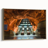 Framed canvas of Stockholm landscape in muted gold and black tones, ideal for bedroom wall art.