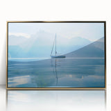 Large art print of Geneva scenery in mid-century modernist style, acrylic framed in gold, ideal for modern art wall decor.
