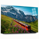 Acrylic print of a large abstract depiction of a European landscape in muted blue and green tones.