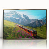 Large art print of a Swiss landscape in muted earth tones on a framed acrylic, ideal for modern art wall decor.