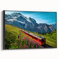 Black and white wall art of a Swiss landscape on framed canvas, ideal for bedroom decor.