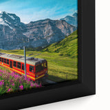 Extra large framed canvas featuring a textured black wall art of a Swiss scenery, ideal for living room decor.