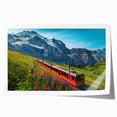 Rolled print of a European Swiss landscape, featuring lush greenery and mountains, ideal for dining room wall art.