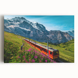 Black and white photograph of a Swiss landscape on large stretched canvas, ideal for kitchen wall art.