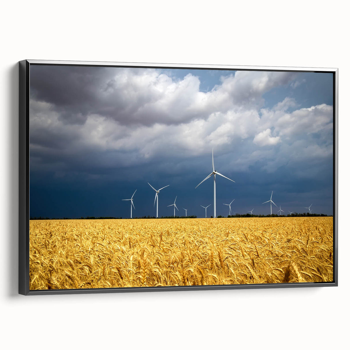 Black and white framed canvas featuring a vintage-style landscape painting of a Ukrainian scenery.