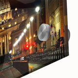 Large abstract depiction of the Vatican on acrylic glass in muted earth tones, ideal for dining room art.