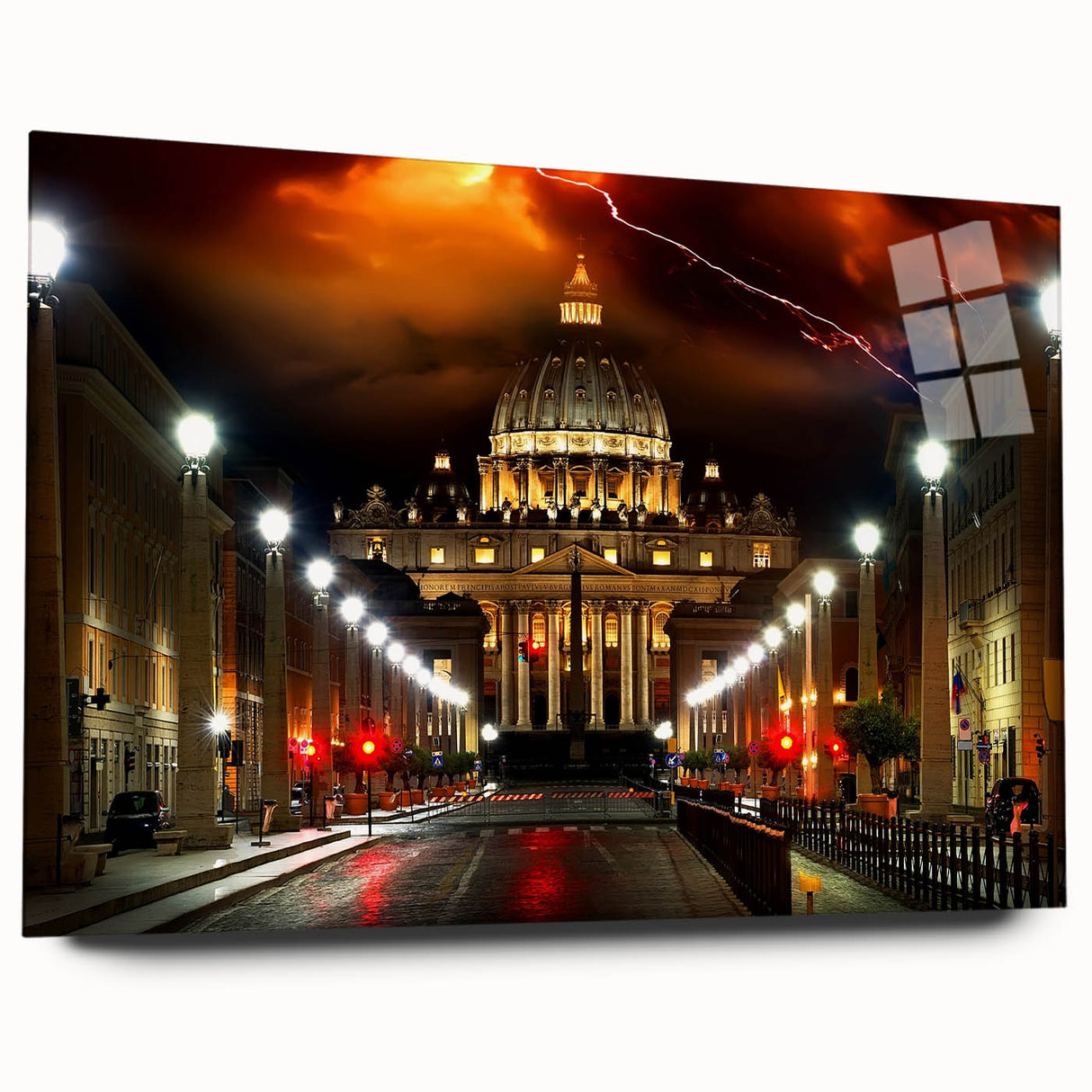 Large abstract acrylic print of the Vatican, featuring muted earth tones, ideal for bedroom or dining room art.