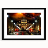Abstract art print of the Vatican with a colorful, textured design on an extra-large black framed canvas.