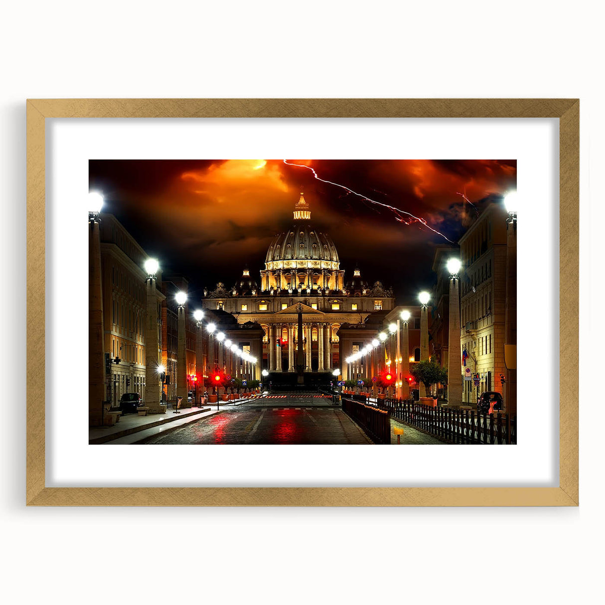 Extra large abstract art print of the Vatican, featuring textured gold and ivory tones on a framed canvas.