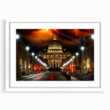 Abstract art print of the Vatican scenery in muted earth tones on a white-framed mat.