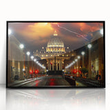 Large abstract wall art of the Vatican in muted gray and blue tones, framed in black acrylic.