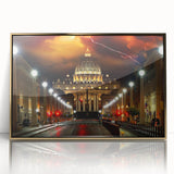 Large art print of the Vatican scenery in muted gold and white tones on a framed acrylic, ideal for modern art wall decor.