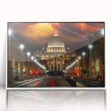 Art deco poster of the Vatican scenery in monochrome shades on framed acrylic, suitable for modern art wall decor.