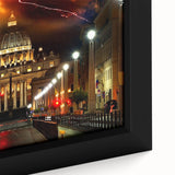 Extra large framed canvas featuring a textured depiction of the Vatican in muted black and colorful art accents.