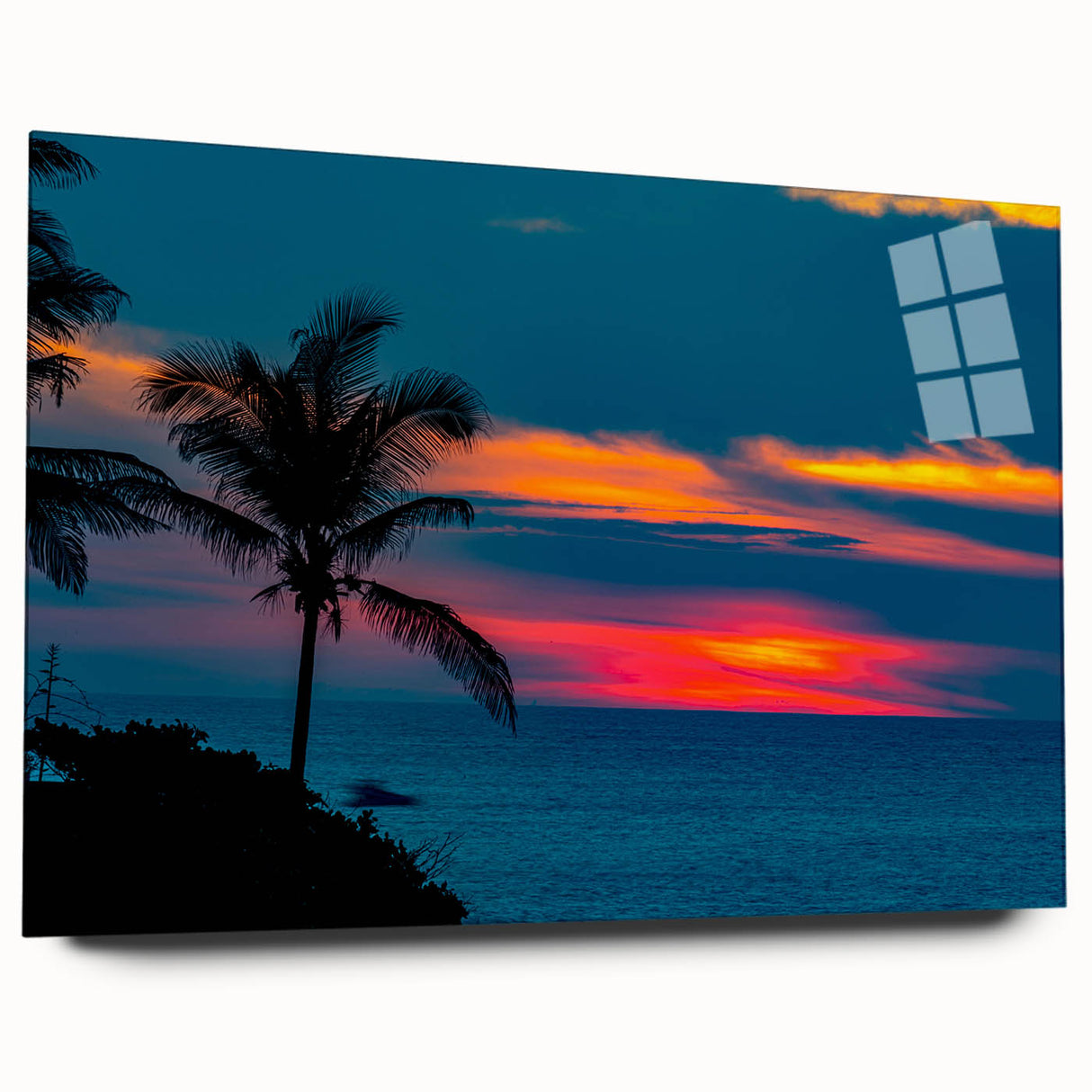 Large abstract wall art of Acapulco scenery in vibrant hues on acrylic glass, ideal for bedroom or dining room decor.