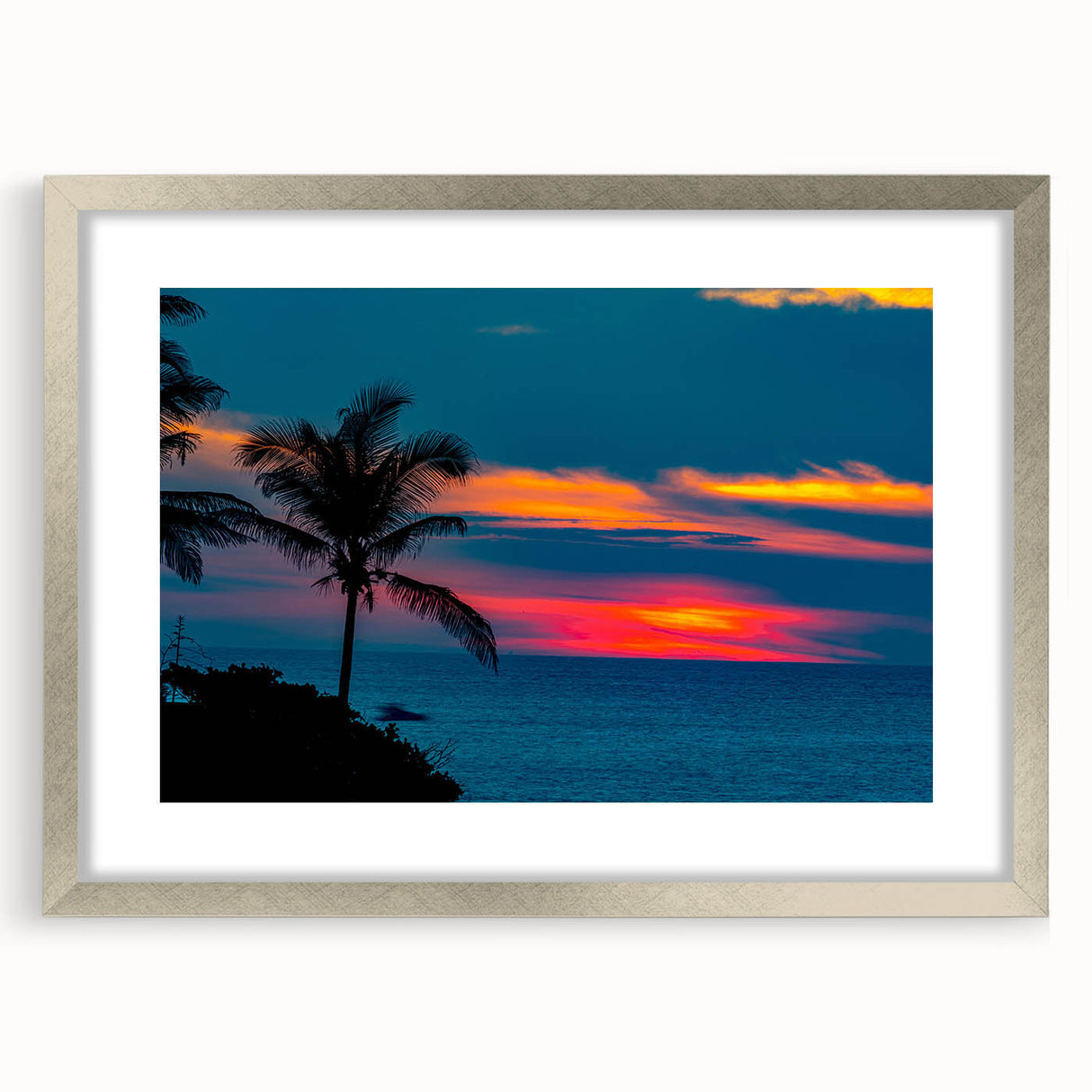 Textured art depicting abstract Acapulco scenery in a silver frame with mat, suitable for bedroom wall decor.