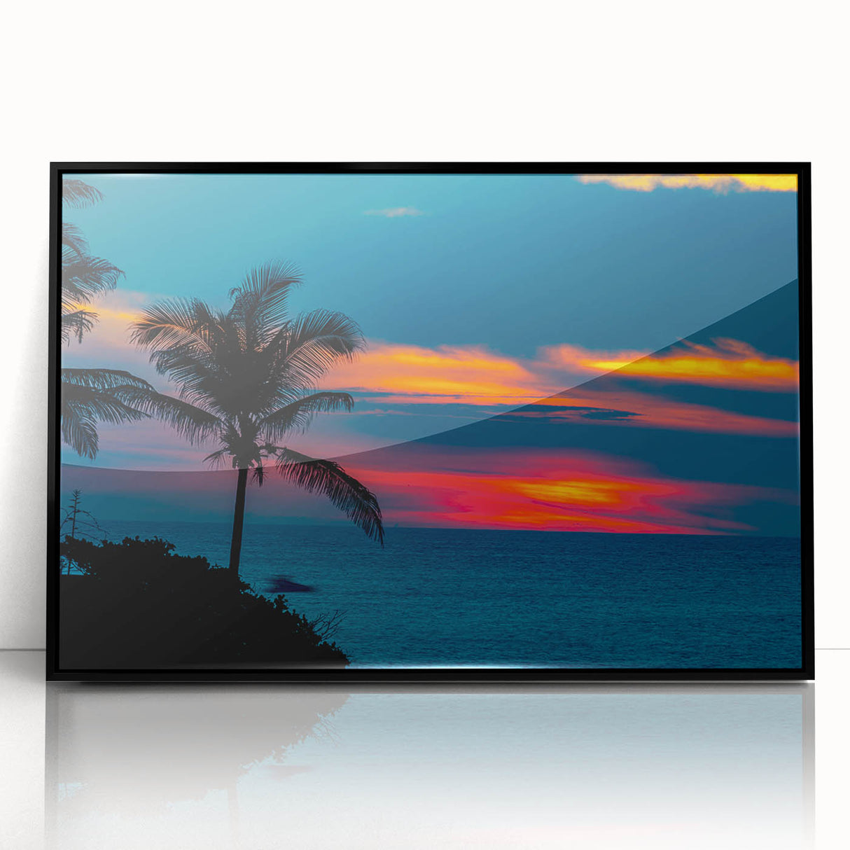 Large abstract wall art depicting a vibrant Acapulco scenery on a framed acrylic, ideal for modern living room decor.