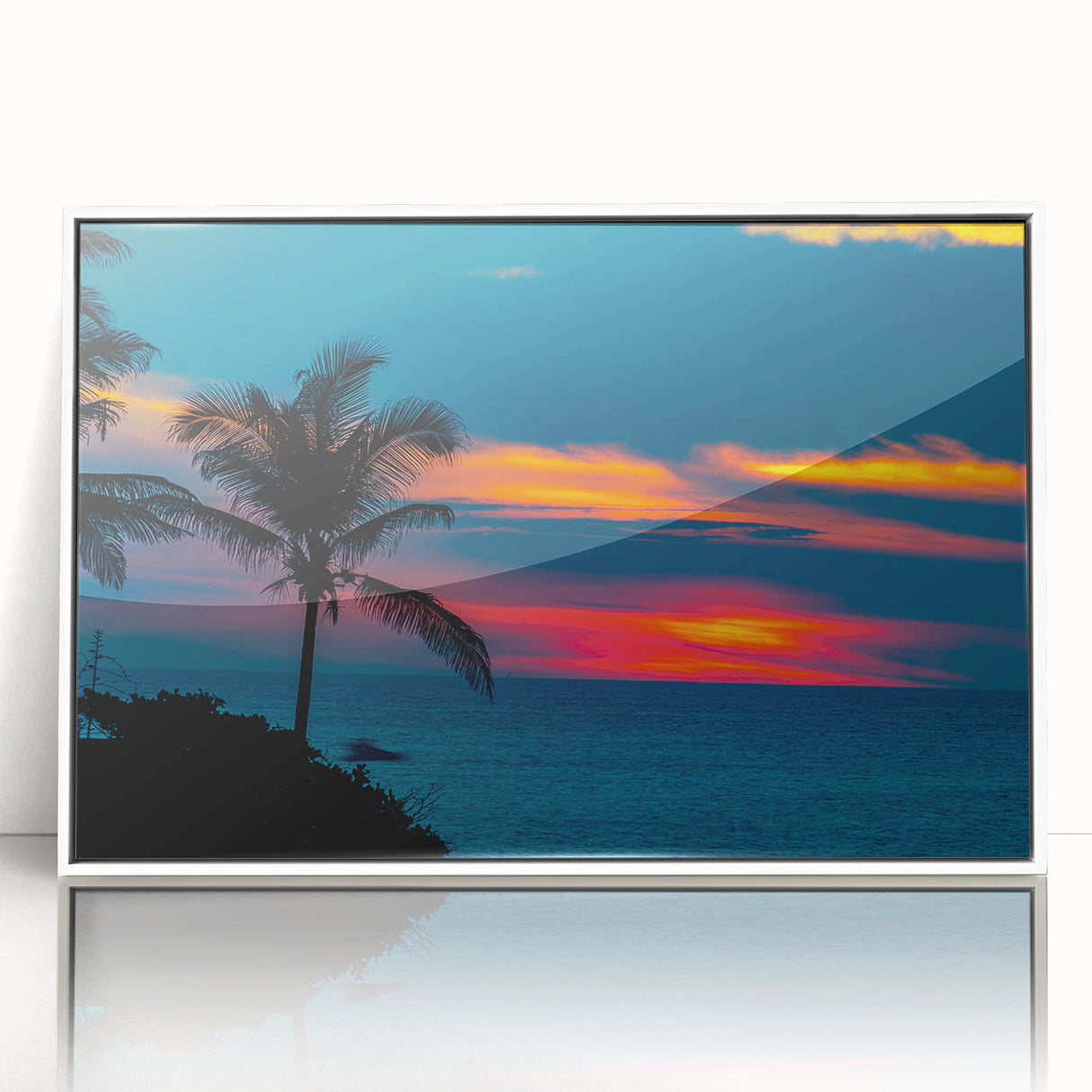 Framed acrylic print of Acapulco scenery in art deco style with pastel color palette, suitable for nursery wall art.