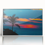 Framed acrylic print of Acapulco scenery in art deco style with pastel color palette, suitable for nursery wall art.