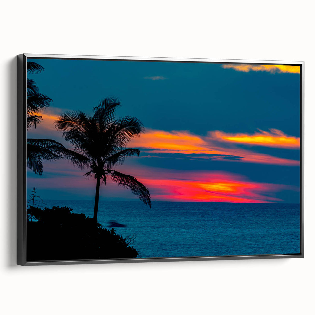 Framed canvas featuring a black and white vintage poster art of Acapulco landscape, ideal for bedroom wall decor.