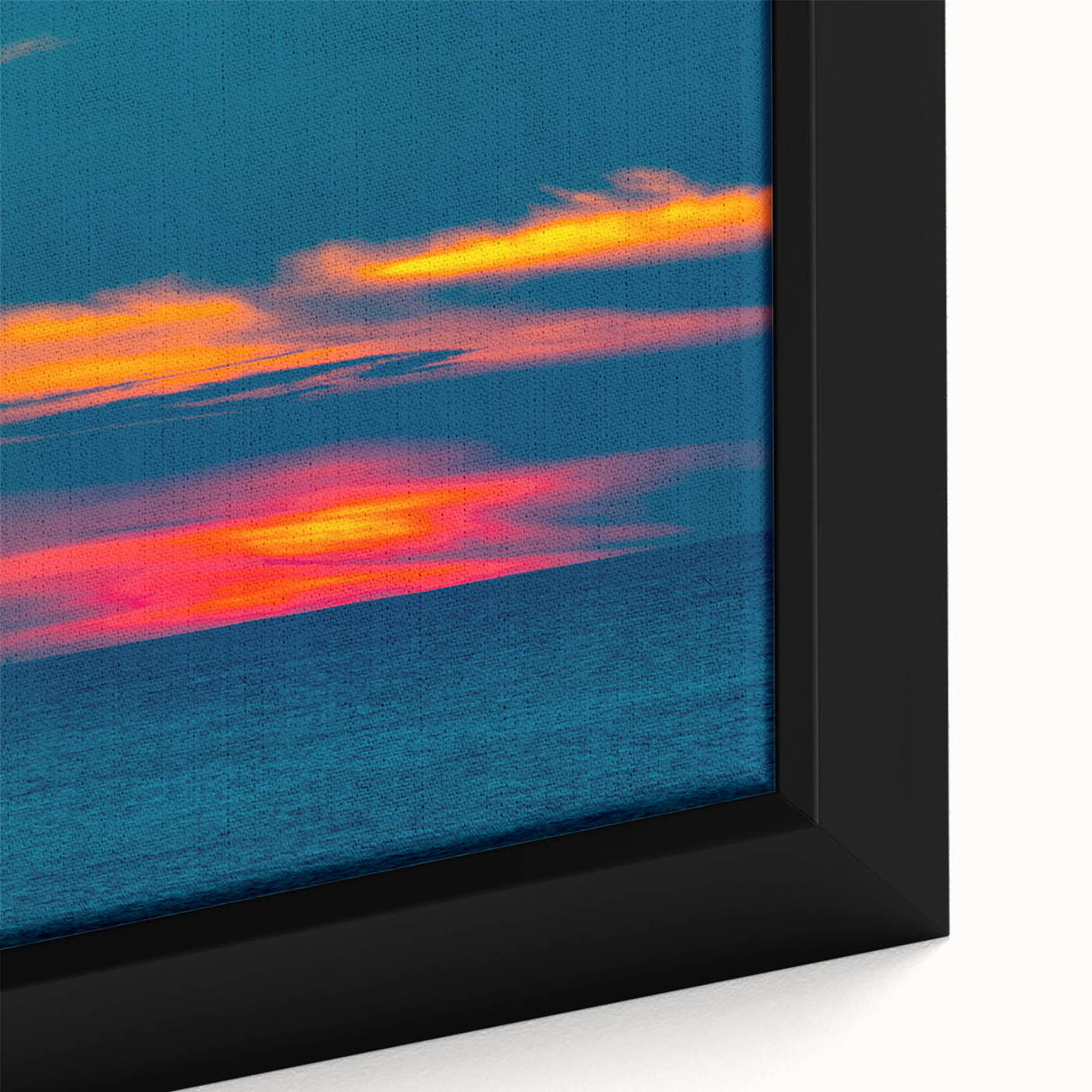 Close-up of a framed canvas featuring a textured depiction of Acapulco scenery with vibrant colors.
