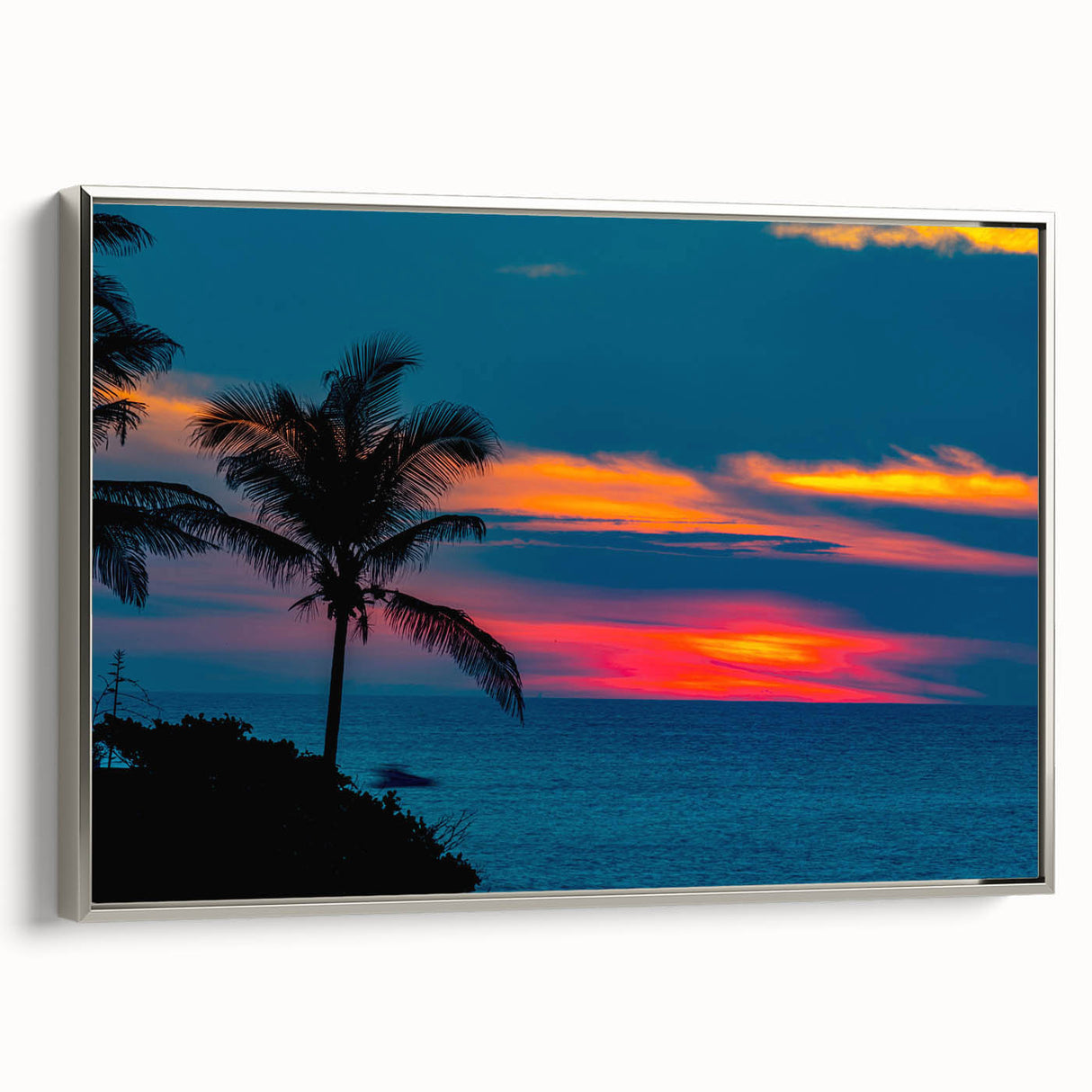 Framed canvas featuring a vintage poster of Acapulco landscape with colorful art and black accents.