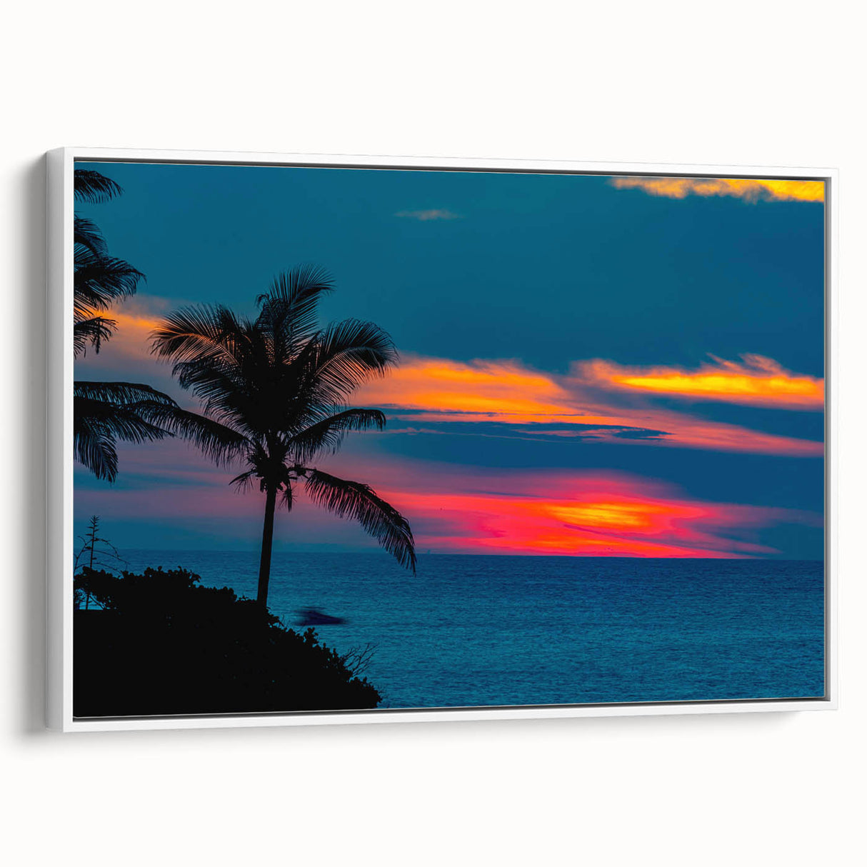 Vintage poster art of Acapulco scenery, featuring colorful elements on a white framed canvas, ideal for living room decor.