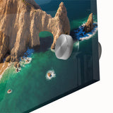 Large abstract wall art of Baja California scenery in muted earth tones on acrylic glass, suitable for dining room ambiance.