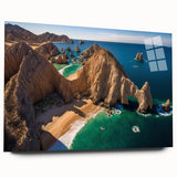 Large abstract wall art of Baja California scenery on acrylic glass, featuring muted earth tones.