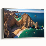 Landscape art painting of Baja California with vibrant colors on a framed canvas, ideal for living room decor.