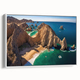Extra large framed canvas featuring a vintage poster art of Baja California with colorful elements on a black background.