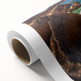 Art deco poster of Baja California scenery on rolled canvas, featuring muted earth tones, ideal for nursery wall art.