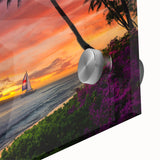 Large abstract wall art featuring Cancun scenery in muted blue and green tones on acrylic glass, ideal for dining room art.