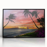 Large abstract wall art of Cancun scenery in muted blue and green hues, framed acrylic, ideal for modern living room decor.