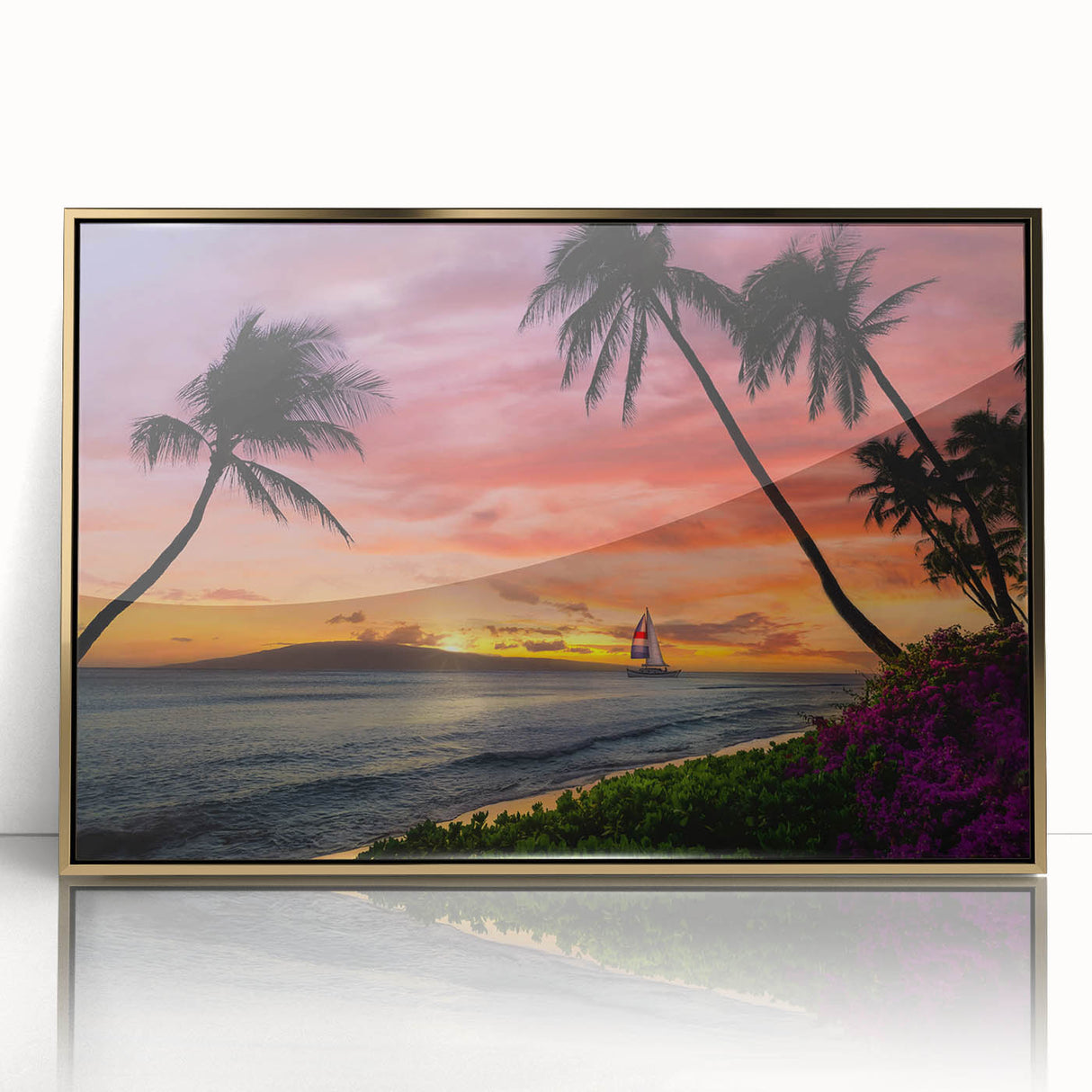 Framed acrylic print of Cancun scenery with vivid blue and green tones, ideal for modern art wall decor.