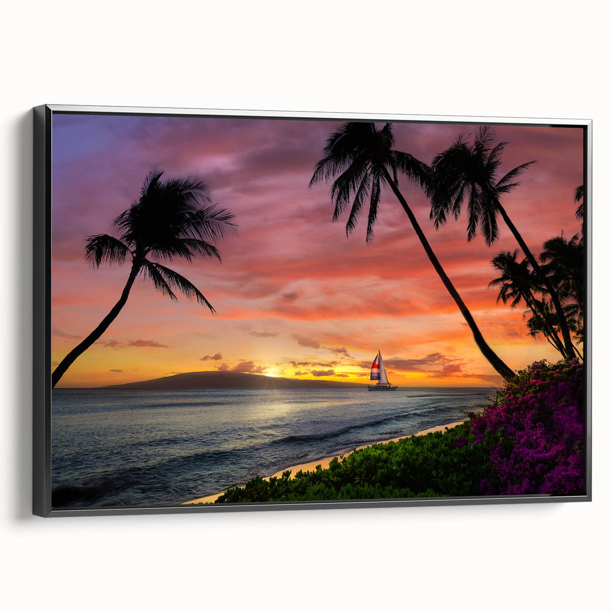 Black and white framed canvas of Cancun landscape, vintage poster style, ideal for bedroom wall decor.