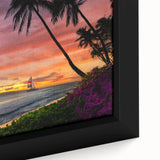 Black wall art featuring a textured, colorful Cancun scenery on a framed canvas, ideal for large living room spaces.