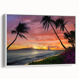 Vintage poster art of Cancun scenery on extra large framed canvas, featuring colorful art on a black background.