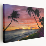 Large art print of Cancun scenery on stretched canvas, featuring vibrant ocean blues and tropical greens.