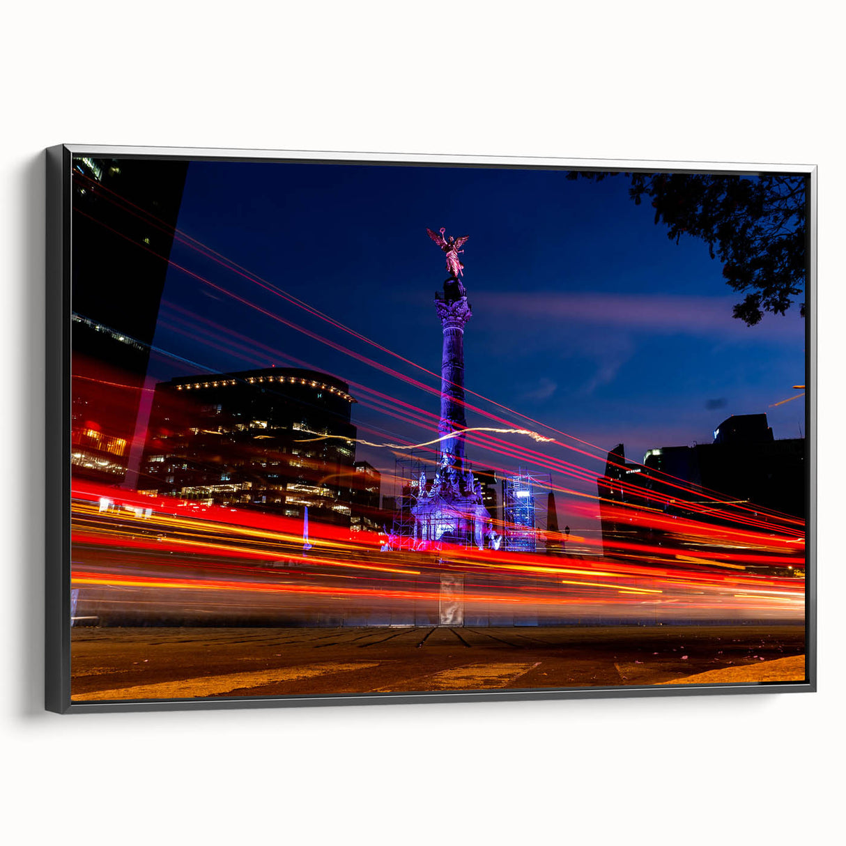 Black and white framed canvas of Mexico City landscape, vintage poster style, ideal for bedroom wall art.