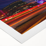 Art deco poster of Mexico City scenery on rolled canvas, featuring bold geometric shapes and a muted color palette.