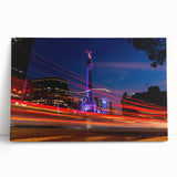 Black and white stretched canvas of Mexico City skyline, ideal for kitchen wall art.