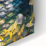Large abstract wall art depicting Quintana Roo scenery in mid-century modernist style on acrylic glass.