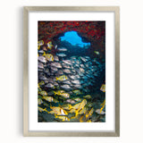 Textured abstract art print of Quintana Roo scenery in muted earth tones on a framed silver mat, suitable for bedroom decor.